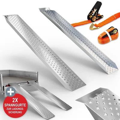 Produktbild von ONBEST Auffahrrampen | 2er Set | inklusive Spanngurte | 400 kg belastbar | 1,5mm Stahl | 22,5 x 160 cm (B x T)