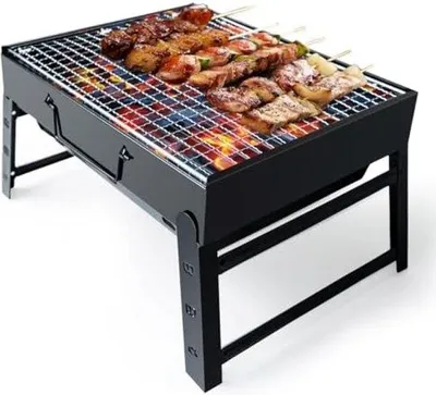 Image de Famanu Grill : Barbecue portable et pliable au charbon de bois - avec poignées - 40 x 25 x 20 cm