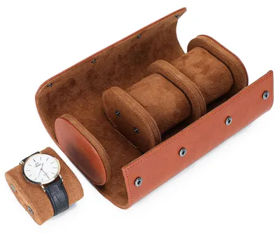 Produktbild von Uhrenrolle mit 3 Fächern, Kunstleder, Hellbraun, Reise-Uhrenbox