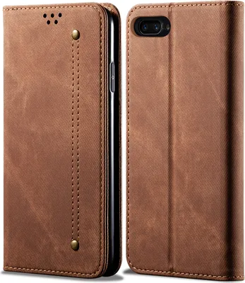 Produktbild von OPPO A5 Hülle, LaimTop Denim Leder Brieftasche Magnetverschluss Flip Bookstyle Schutzhülle mit Standfunktion für OPPO A5 OPPO A5 Braun