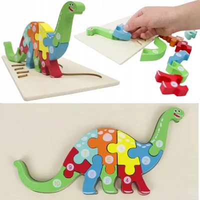 Zdjęcie produktu dla Lt427 Puzzle Edukacyjne Dinozaur 3D Montessori Drewniane Puzzle