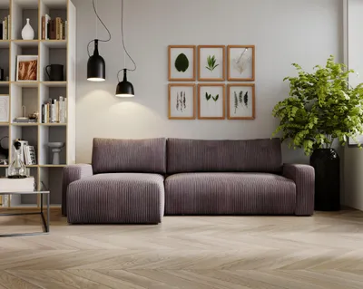 Produktbild von Kaiser Möbel Ecksofa mit schlaffunktion und bettkasten, Couch L form, Schlaffunktion ARAGON Dicker Cord Braun Ottomane Links