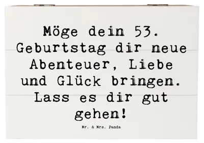 Produktbild von Mr. & Mrs. Panda Truhe Spruch 53. Geburtstag Abenteuer 22 x 15 cm - Weiß - Geschenk, Glück, Glückwunsch, Liebe, unvergesslich, Feiern, Holz Aufbewahrungsbox, schatztruhe