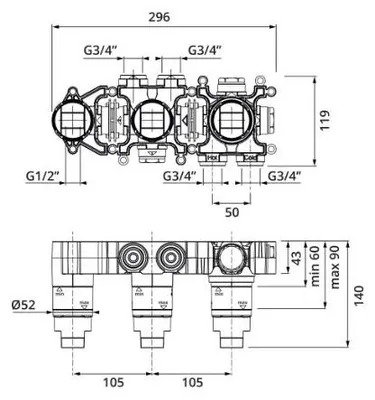 Produktbild von Herzbach MODUL7 Einbaukörper Thermostat 3 Verbraucher
