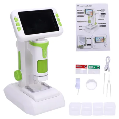 Zdjęcie produktu dla Mikroskop dla dzieci 1600x z cyfrowym ekranem 4 cale 1080p, przenośny, przeznaczony dla dzieci, zestaw edukacyjny do nauki przedmiotów ścisłych, preparaty