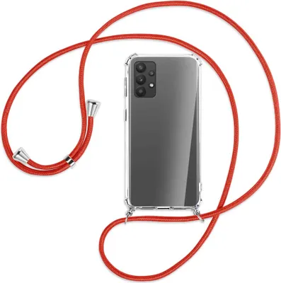 Produktbild von Handykette Backcover-Schutzhülle mit Band (Metall silberfarben) für Samsung Galaxy A32 4G (A325) - rot