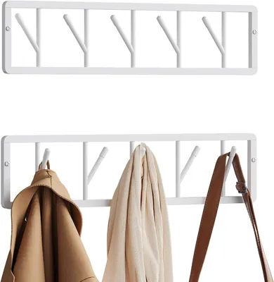 Produktbild von WOLTU Wandgarderobe 2er Set, mit 5 drehbaren Garderobenhaken, aus Metall, Weiß