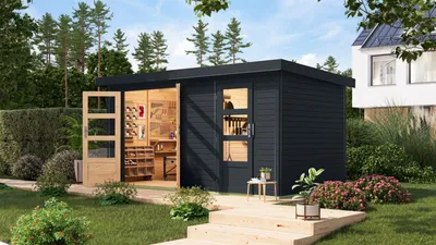 Produktbild von Karibu Gartenhaus Hybridhaus Metall Merkur anthrazit 400,5x213,5x209 cm