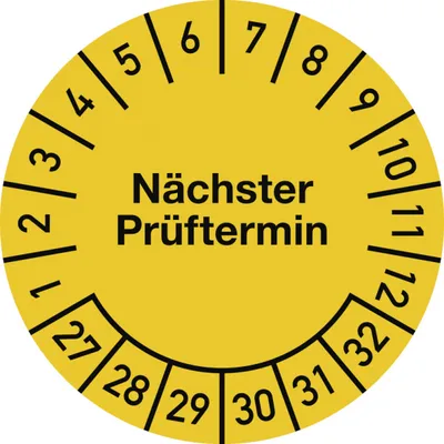 Produktbild von Dreifke® Prüfplakette Nächster Prüftermin 2027-2032,Folie, gelb, Ø 30 mm, 500...