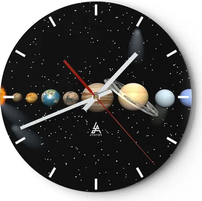 Produktbild von Wanduhr - Rund - Glasuhr - Universum Galaxie Planeten Sterne - 40x40cm - Schleichendes Uhrwerk - Lautlos - zum Aufhängen bereit - Dekoration Modern - Wanddekoration aus Glas - C3AR40x40-1486
