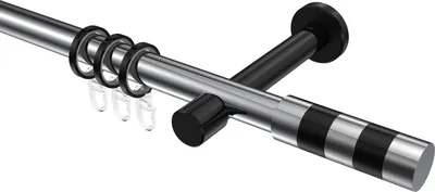 Produktbild von Interdeco Gardinenstange / Vorhangstange Chrom / Schwarz, Typ Prestige Mavell (Zylinder Bicolor), 20 mm Ø 1-läufig, 180 cm