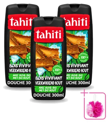 Imagen del producto de 3 unidades de gel de ducha Tahiti, aroma revitalizante a madera - 300 ml - Paquete ahorro