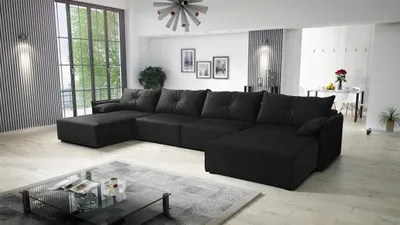 Productafbeelding van Hoekbank in U-vorm met slaapfunctie, model HUNTER, bekleed met stof Royal Grafit