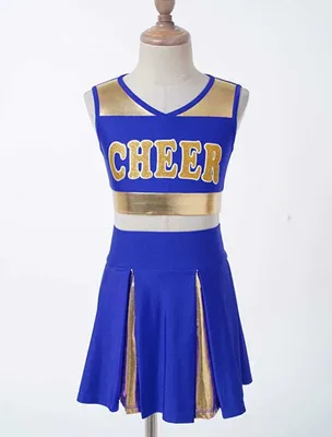 Produktbild von Kinder Mädchen Cheerleader Gr. 134-140 Cm Kostüm Komplettes Set Kleid mit Pompons Overknee Faschingskostüm Karneval Halloween Party