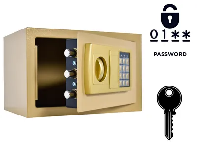 Obrázok produktu pre Obrnený domáci trezor s elektronickým zámkom a kľúčom, rozmery 20 x 31 x 20 cm, zlatá farba