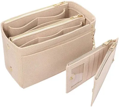 Produktbild von Kleine Beige Handtas Organizer mit Reißverschluss und Kreditkartenfach