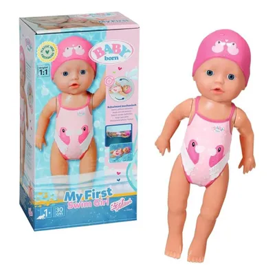 A BABY born My First Swim Girl doll and its packaging are shown against a white background.
