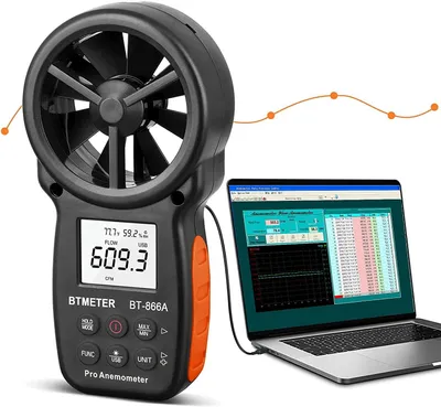 Produktbild von BT-866A Tragbares Windmessgerät mit digitalem Anemometer und USB-Anschluss – Misst Windgeschwindigkeit und Temperatur