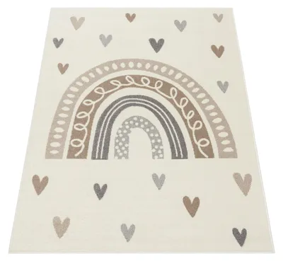 Produktbild von Paco Home Teppich Kinderzimmer Kinderteppich Mädchen Spielteppich Regenbogen Pastell Herz 120x160 cm