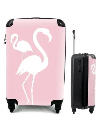 Produktbild von MuchoWow® Koffer Handgepäck Trolley Rollkoffer Kleine Reisekoffer mit 4 Rollen - Rosa - Weiß - Flamingo - Cabin Size < 55x40x23 cm & 55x40x20 cm - Fotokoffer - Kabinenkoffer - Boardgepäck - Reise-Box - Reisekoffer - Reisegepäck - Koffer mit Bild - Trolley für Kinder