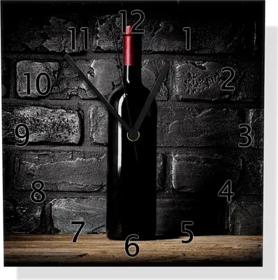 Produktbild von Wallario Design Wanduhr Rotwein-Flasche am Abend aus Aluverbund, Größe 30 x 30 cm