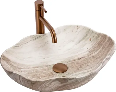A single vessel sink with a faucet and drain assembly, presented against a white background.