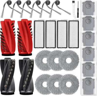 Produktbild von 28 Stück Zubehörset für Roborock Qrevo Curv/Qrevo Edge / S5V Saugroboter mit 2 Paar Hauptbürsten 6 Wischtücher 4 Filtern 6 Staubbeuteln 6 Seitenbürsten 1 Reinigungsbürste 1 Schraubendreher