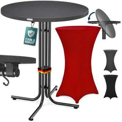Produktbild von CASARIA® Stehtisch mit Husse 80 cm Klappbar Rund Holz Metall Pulverbeschichtet Wetterfest Hoch Set Bistrotisch Bartisch Partytisch Garten Tisch Rot
