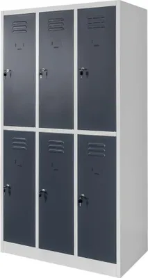 Zdjęcie produktu dla Szafka ubraniowa skrytkowa BHP metalowa Mega-M J-90/6 6-drzwiowa szara/grafitowy front 90x50x180cm skręcana