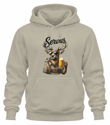 Immagine prodotto di Maglietta tradizionale "Servus Hirsch Edelweiß", pantaloni in pelle, felpa con cappuccio a tema , taglia XL, colori naturali