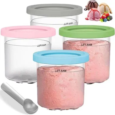 Produktbild von Famanu Set von 4 Eisbechern mit Deckel - Zubehör für Ninja Creami Eismaschine - NC301 NC300 NC299