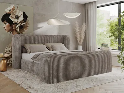 Produktbild von MKS MEBLE Doppelbett Polsterbett mit Lattenrost 160x200 EMORA CLASSIC DUO Bett mit Kopfteil Multipocket Matratze ELORI LUX Hellbraun Cord