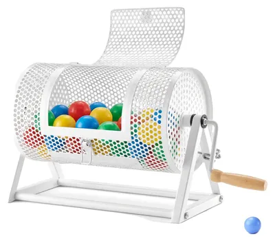 Obrázek produktu pro Losovací buben VEVOR, 295 × Ø 167 mm, buben s kapacitou 2500 losů nebo 100 loterijních míčků, losovací buben s klikou a trojnožkou, pro akce a oslavy, bílý