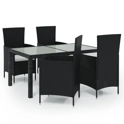 Produktbild von vidaXL 5-tlg. Garten-Essgruppe mit Kissen Poly Rattan Schwarz