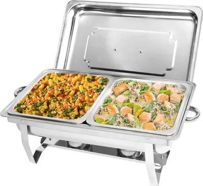 Obrázek produktu pro Sada chafing dish pro bufet – ohřívač jídla pro gastronomii – nerezová ocel – obdélníkový – 1/2 GN, 2 nádoby – balení po 1 kusu