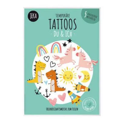 Obrázok produktu pre Detské tetovanie šetrné k pokožke na nalepenie - motív DU & ICH, tetovanie priateľstva, detská tetovacia sada s 5 listami, tetovanie pre deti, 100% vegánske a vyrobené v Rakúsku, JEKA