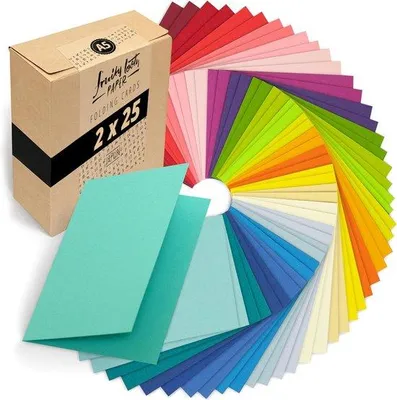 Productafbeelding van SnelShoppen - 50 Kleurrijke Vouwkaarten A5 Formaat 210 x 148 mm | Blank 230 gsm Papier Dubbelzijdige Kaarten voor Ontwerpen, Schrijven en Bedrukken, G