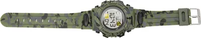 A camouflage-patterned digital watch is displayed against a white background.