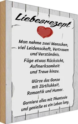 Produktbild von vianmo Holzschild 18x12 cm Liebesrezept nehme 2 Menschen Dekoration