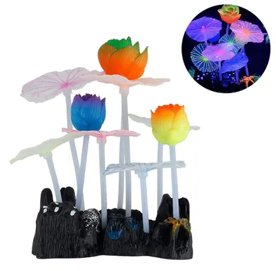 Produktbild von Leuchtender Lotus-Ornament aus Silikon, Aquariendekoration mit Saugnapf