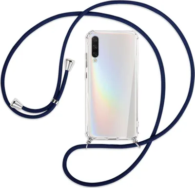 Produktbild von Handykette Backcover-Schutzhülle mit Band (Metall silberfarben) für Xiaomi Mi A3 / Mi CC9e - dunkelblau
