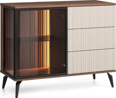 Obrázek produktu pro Dawson KSZ103 komoda - ořech - Kašmír - prosklená - LED osvětlení - šířka 103 cm, výška 80 cm, hloubka 39 cm