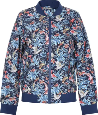 Produktbild von Damen Bomberjacke mit Reißverschluss, Stehkragen und Blumenmuster, Blau, Größe XXL