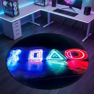 Produktbild von Gamingteppich Antirutsch im leuchtenden Symbolenmuster Größe - 80 cm Rund