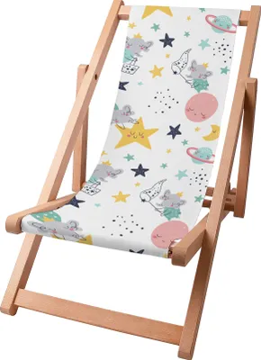 Image de Dreamroots Chaise longue enfant pliable bois jusqu'à 130 kg, Chaise longue pliable avec dossier inclinable en 3 positions, Catching Stars