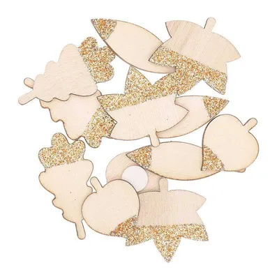 Produktbild von 8 Holzaufkleber mit goldenen glitzernden Blättern