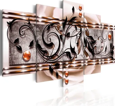 Produktbild von Modernes Wandbild a-A-0018-b-n (150x75) - 5 Teilig Bilder Fotografie auf Vlies Leinwand Foto Bild Dekoration Wand Bilder Kunstdruck Abstrakt Blumen Ornament