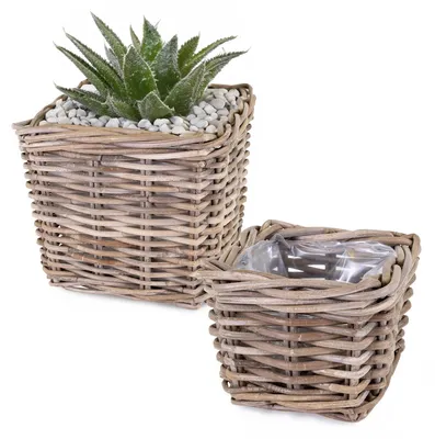 Produktbild von Rattan Pflanzkübel als eckige Pflanztöpfe in 20, 30 cm
