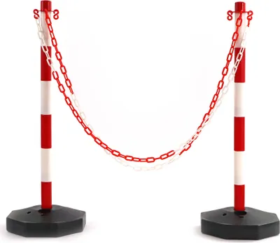 Produktbild von Mobilny szlaban parkingowy Wiltec 80 x 28 x 28 cm, słupki szlabanu z łańcuchem 1,4 m, czerwone i białe słupki szlabanu, pachołki do blokowania parkingów