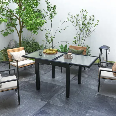 Produktbild von Sweiko Gartentisch ausziehbar Outdoortisch Erweiterbarer Buffettisch, wetterbeständig, 160 cm × 80 cm × 75 cm, Schwarz